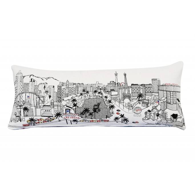 HomeRoots 35" White as Vegas Daylight Skyline Lumbar Decorative Pillow