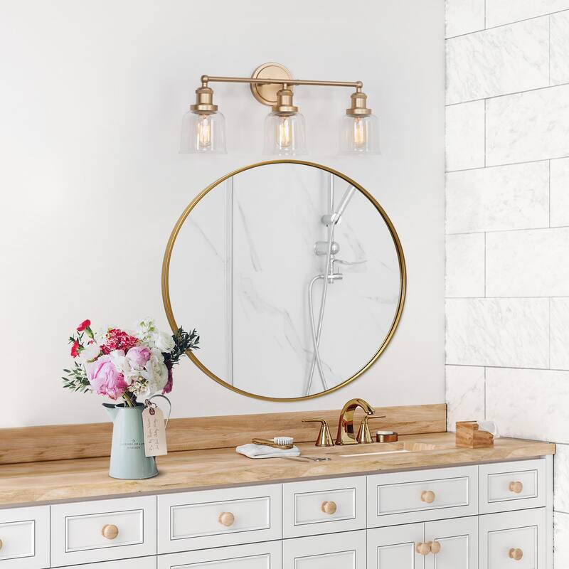 Cionar Modern Gold 3-Light Dimmable Linear Bathroom Vanity Lights with Clear Bell Glass for Powder Room - L21.5"x W7.5"x H 10"