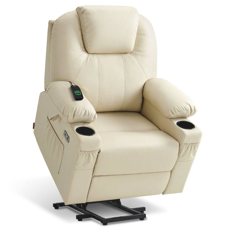 MCombo Large Power Lift Recliner Leather Chair with Massage, Heat, Cup Holders,Extended Footrest, Leather 7516