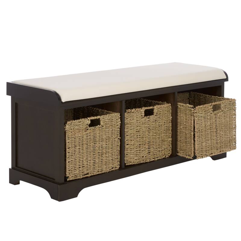 SAFAVIEH Eola Grey/ White Storage Bench - 47" x 16.1" x 19.9" - 47"W x 16"D x 20"H