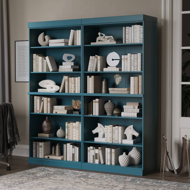 Palace Imports 100% Solid Wood 12-Shelf Bookcase, Adjustable Shelves, 64" Wide, 71.5" Tall - Teal Blue