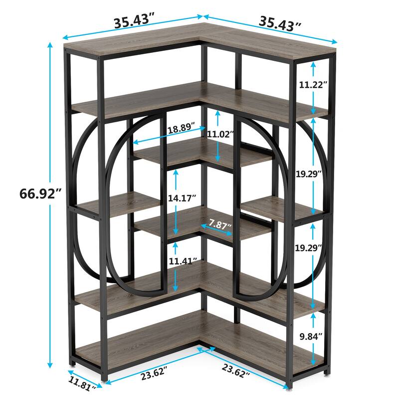 L-Shaped Corner Tall Bookshelf Bookcase for Living Room