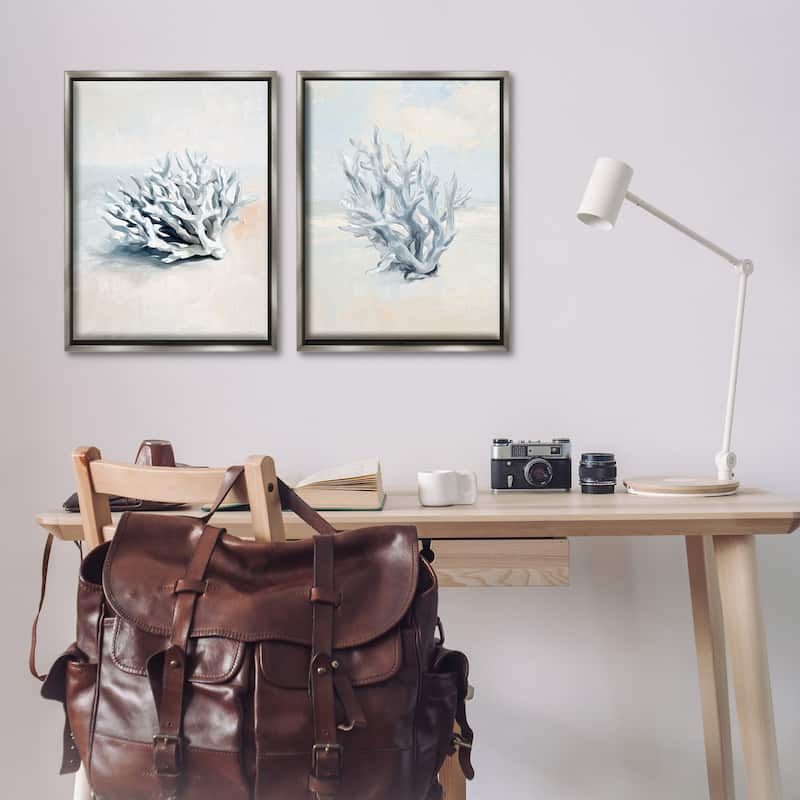 Stupell Faded White Coral Branches Framed Floater Canvas Wall Art Design By Ramona Murdock (Set of 2)