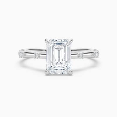 Auriya 14k Gold Petite Diamond Station Emerald Lab Grown Engagement Ring 1.00 to 5.00 ct. tw. (F-G, VS)