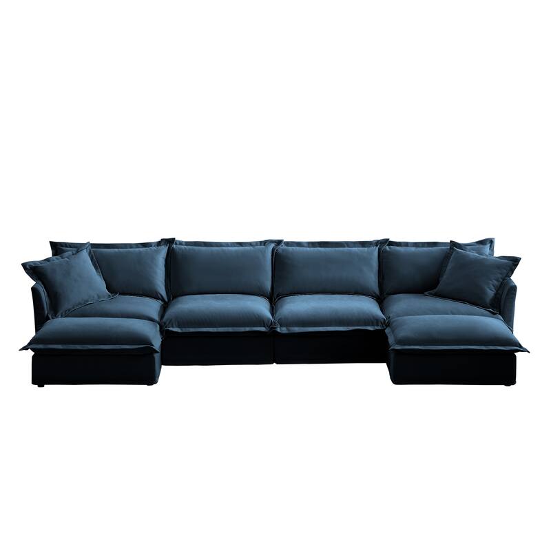156.6" Chenille U-Shaped Sectional with 4-Seater and French Edge Pillows & Cloud Cushions