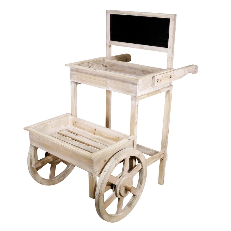 Alpine Corporation 34" Tall Indoor/Outdoor Wooden 2-Tier Plant Display Stand with Chalkboard and Wheels