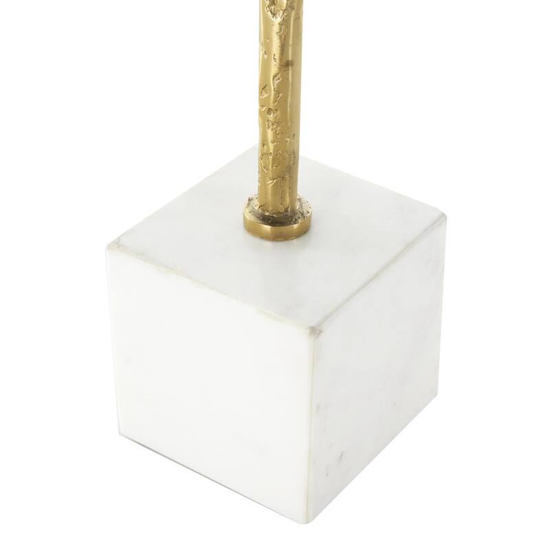 Aluminum Metal Leaf Tall Textured Cutout Decorative Sculpture with White Marble Base - Gold - Roche River Decor