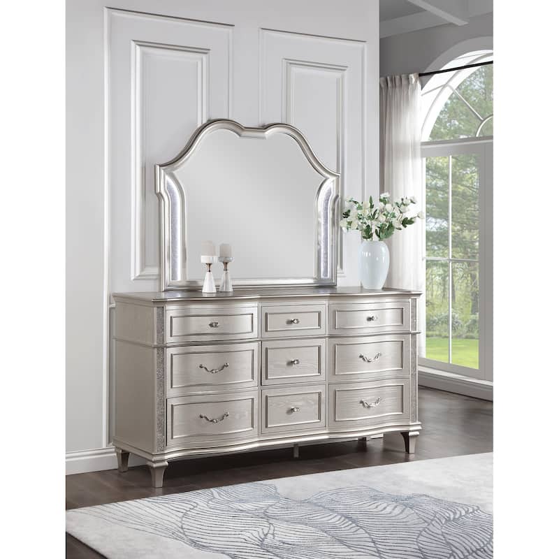 Evangeline Modern Classic Wood 9-drawer Bedroom Dresser Silver Oak - Dresser with Mirror (Silver Oak)
