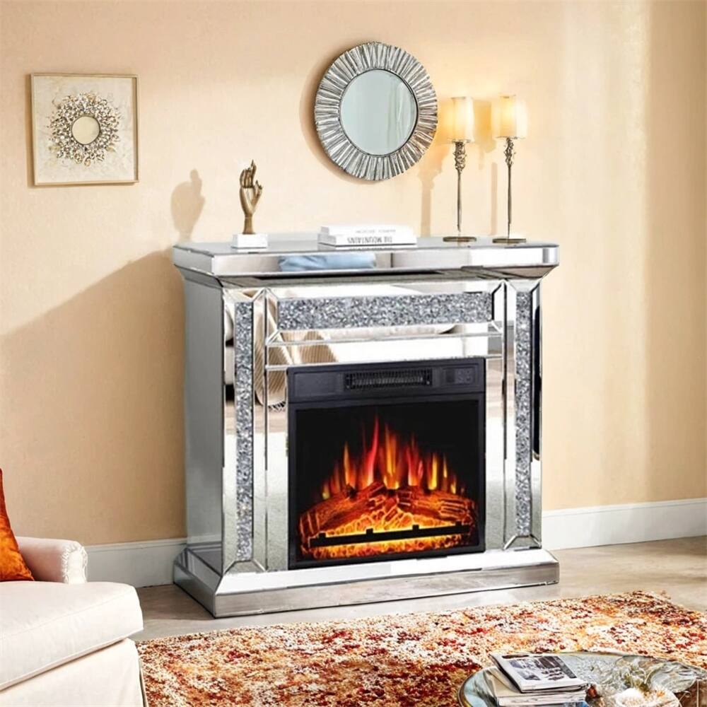 Mirrored Mantel Freestanding Electric Fireplace Heater Corner Firebox