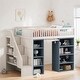 preview thumbnail 1 of 9, Multi-Functional Full Size Loft Bed with 2 Four-layer Storage Cabinets and Curtain, Large Storage Space, White+Blue Blue