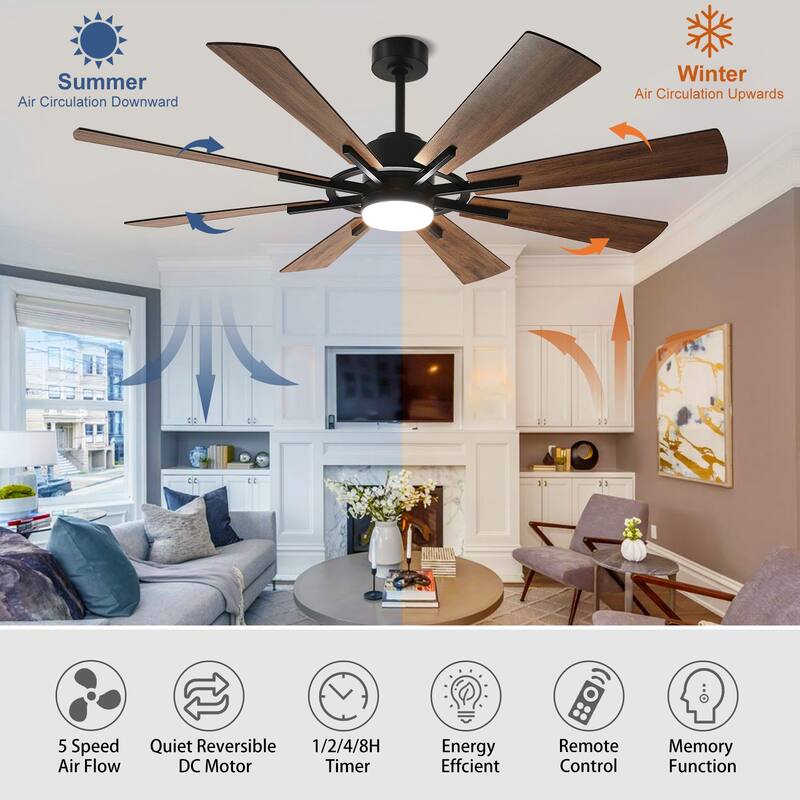 Remote Ceiling fan with Lights Large 8 Wooden Blades