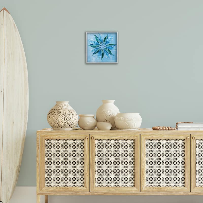 Stupell Blue Flower Shape Design Framed Giclee Art Design By Liz Jardine