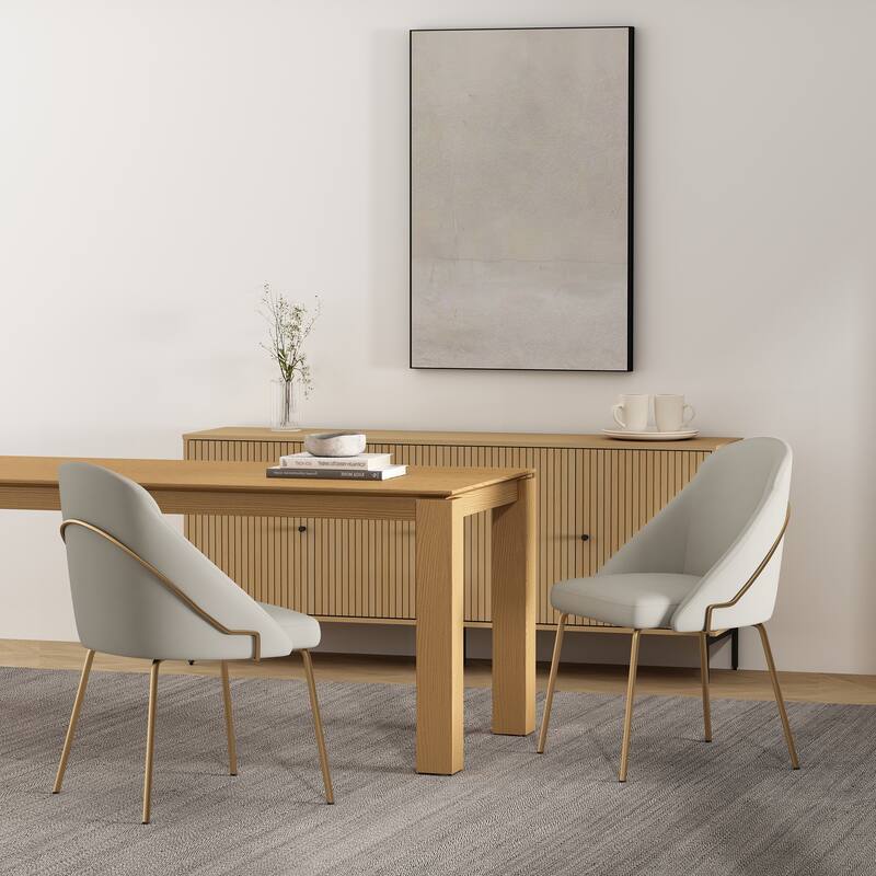 Manhattan Comfort Gracie Leatherette Dining Room Chair - Set of 2 - Stone and Gold