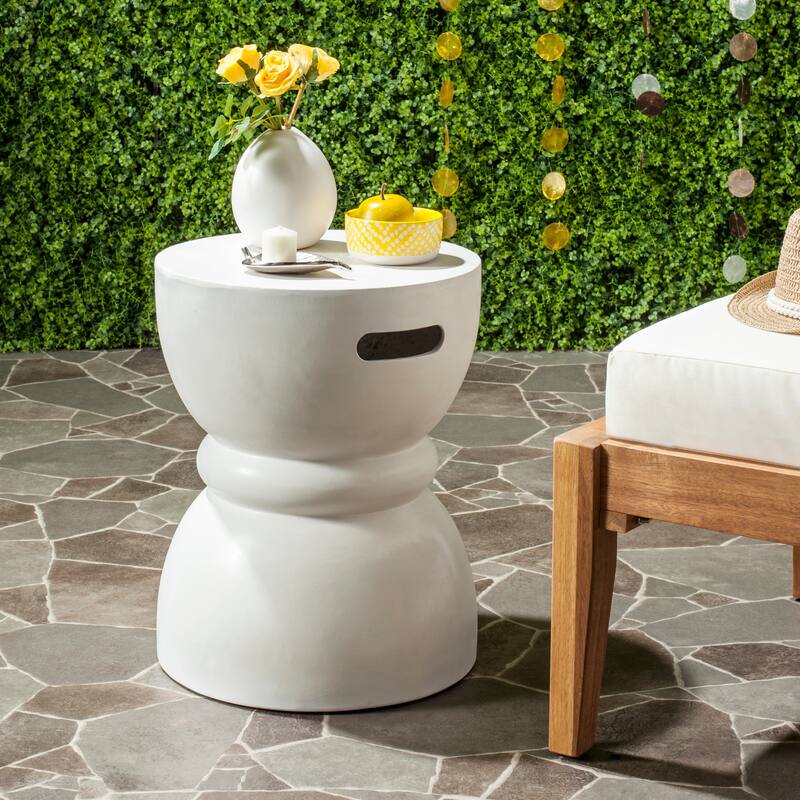 SAFAVIEH Haruki Concrete Accent Table (Ivory) - 13.7" x 13.7" x 17.7"