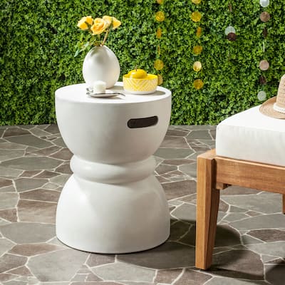 SAFAVIEH Haruki Concrete Accent Table (Ivory) - 13.7" x 13.7" x 17.7"