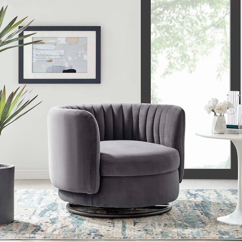 Embrace Tufted Performance Velvet Performance Velvet Swivel Chair - Black Gray
