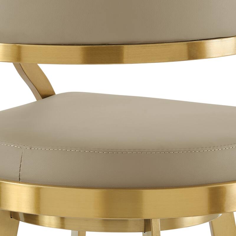 Beth Swivel Barstool Chair, Gold Steel, Sand Brown Faux Leather