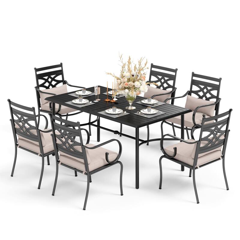MAISON ARTS 7-piece Patio Dining Set, 6 Metal Patio Dining Chairs and 1 Metal Dining Table