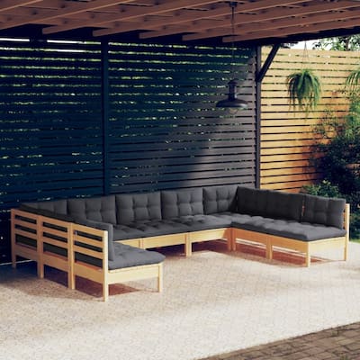 vidaXL Solid Pinewood Patio Lounge Set 9 Piece with Cushions Multi Colors