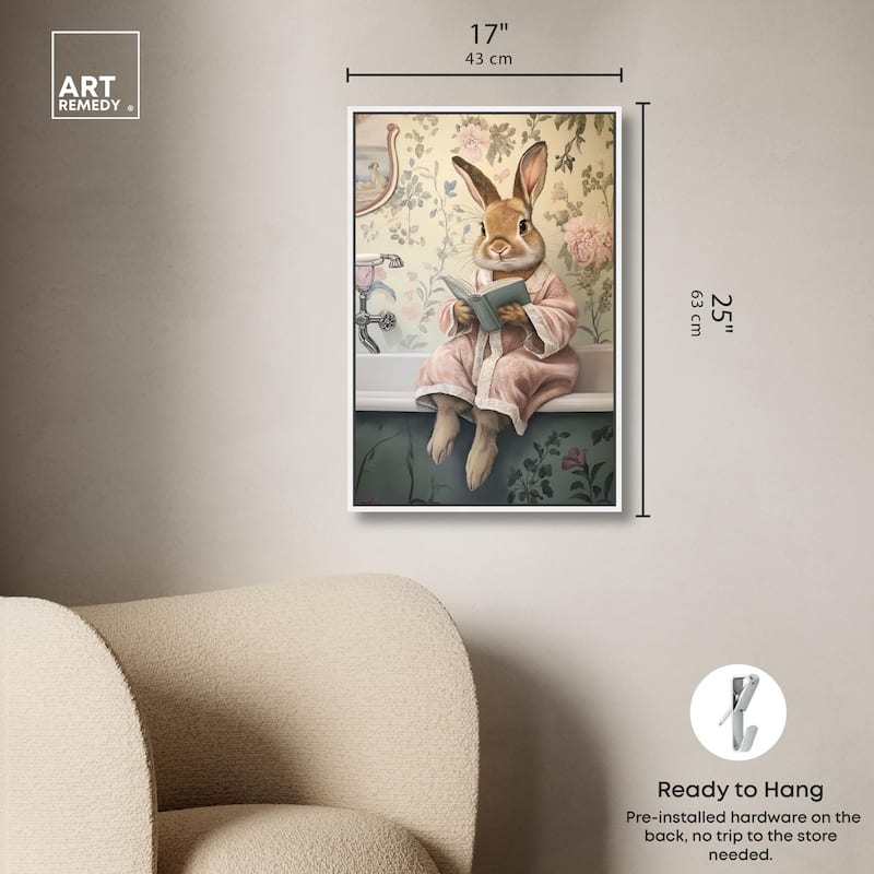 Bunny Bibliophile Bathing Canvas by Art Remedy