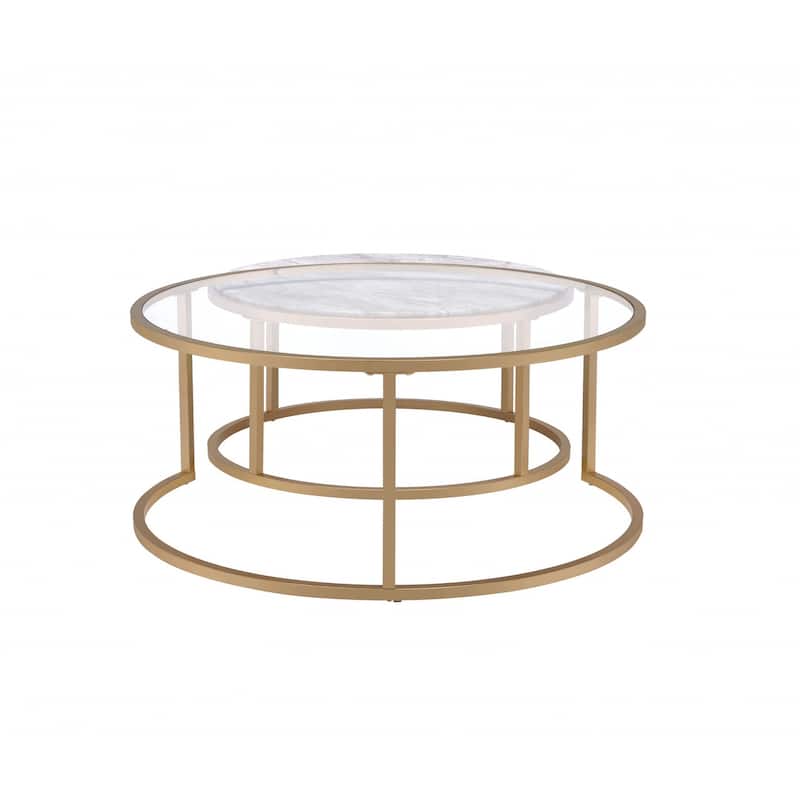 HomeRoots 36" Clear And Gold Glass And Iron Round Nested Coffee Tables - 36