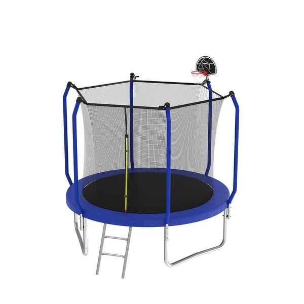 slide 2 of 9, Trampoline with Basketball Hoop, Outdoor Trampoline with Enclosure Net Kids
