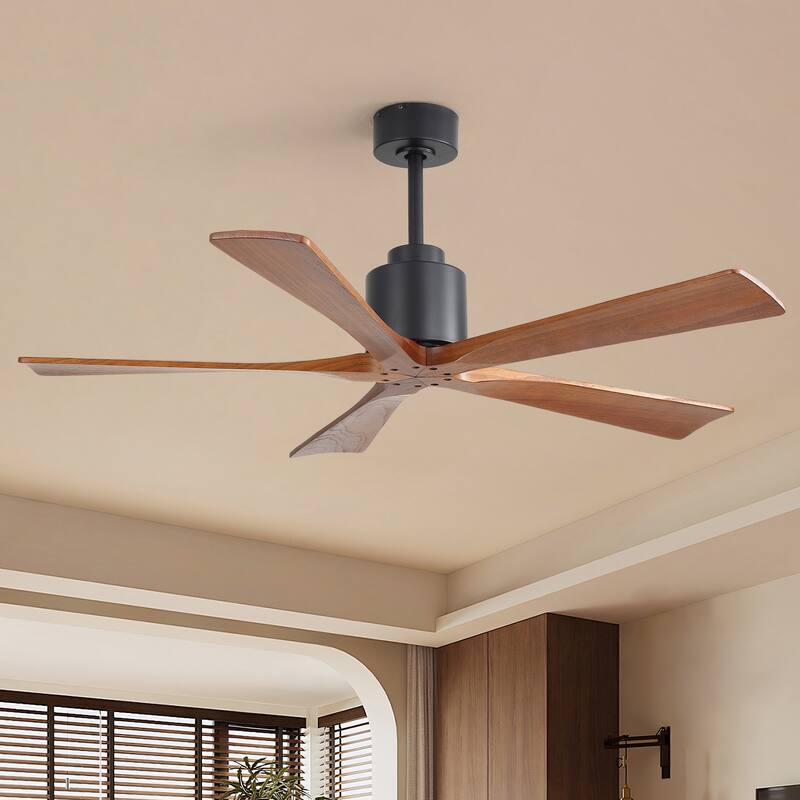 Sofucor 52Inch Solid wood Ceiling Fans with Remote,without Light 5 Blades DC Motor Mid Century Modern - 52 Inches