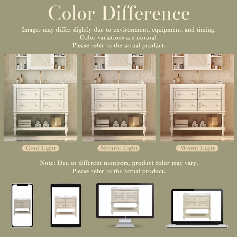 Bathroom Vanity Cabinet with Undermount Resin Sink & 4 Drawers
