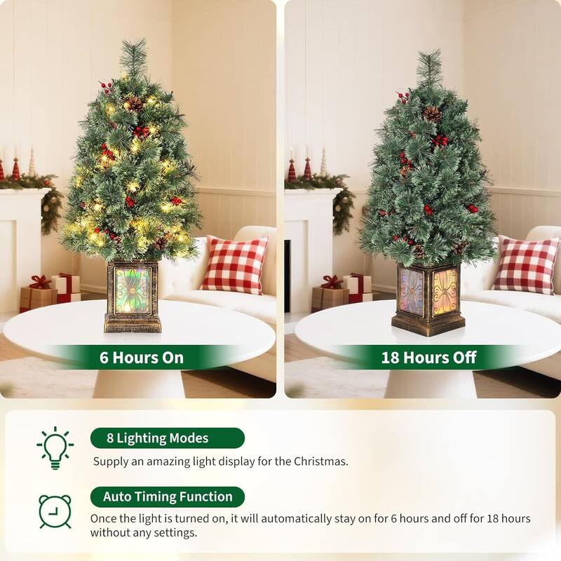 3ft Tabletop Pre-Lit Artificial Small Christmas Tree with Lights