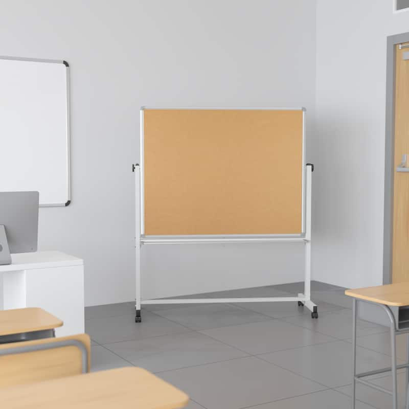 Reversible Mobile Cork Bulletin & White Board with Pen Tray
