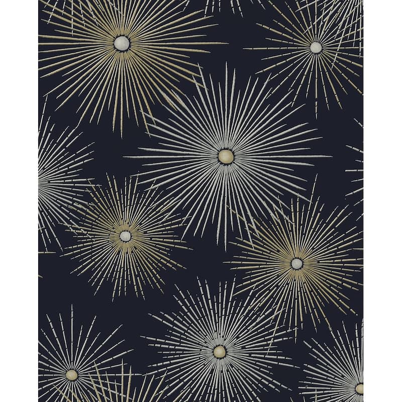 NextWall Starburst Geo Peel and Stick Wallpaper - 20.5 in. W x 18 ft. L - Midnight & Gold