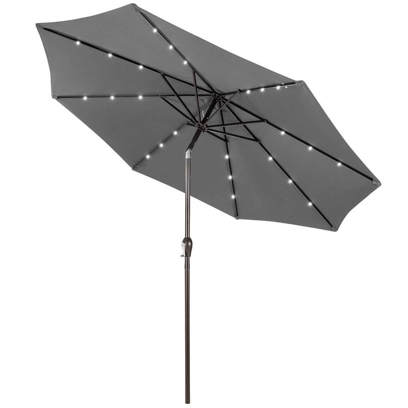 Gymax 10FT Solar Umbrella LED Market Steel Tilt w/ Crank Patio - Grey