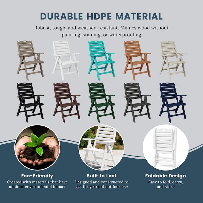 Polytrends Laguna 5-Piece Round Table Folding Highback Chair Dining Set