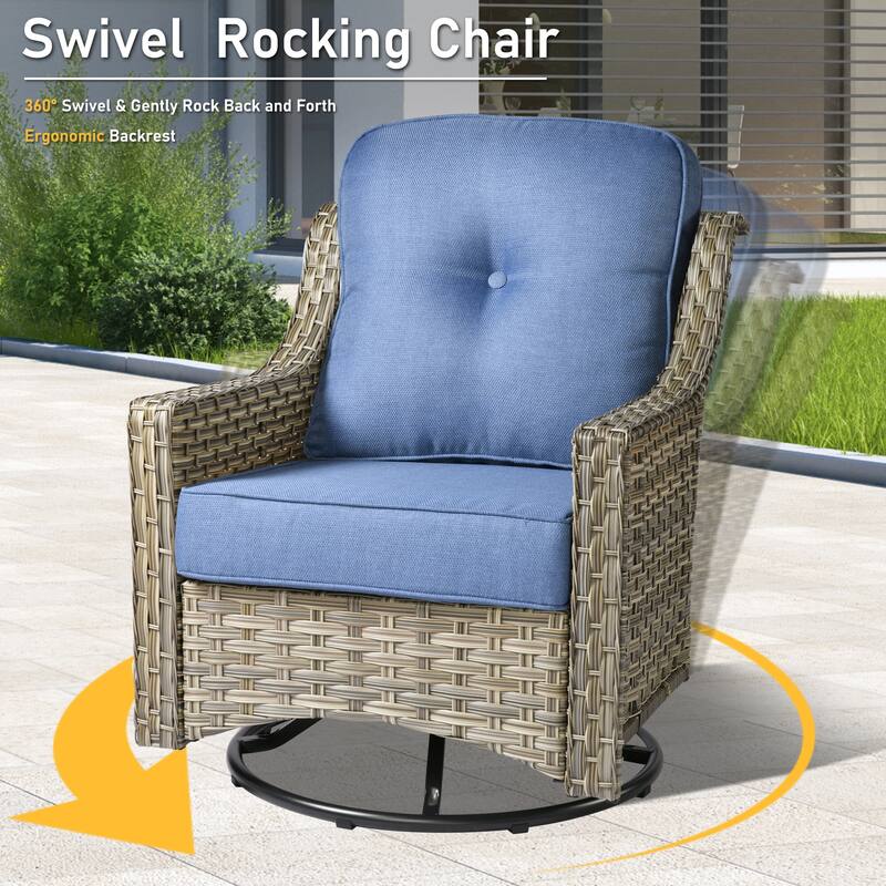 HOOOWOOO 6-piece Wicker Outdoor Conversation Set Swivel Chairs with Fire Pit