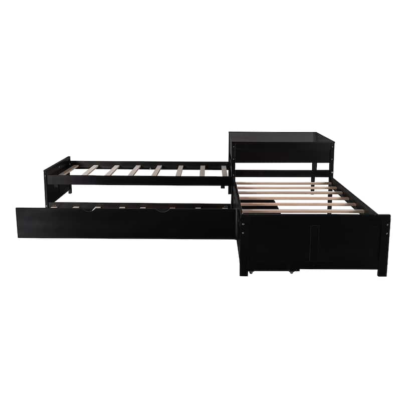 Modern Twin Size L-shaped Bed with Trundle and Drawers