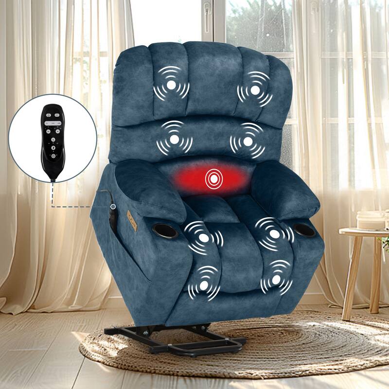 Power Lift Recliner Chair, Oversized Shell Backrest Reclining Chair with Massage & Heat for Elderly
