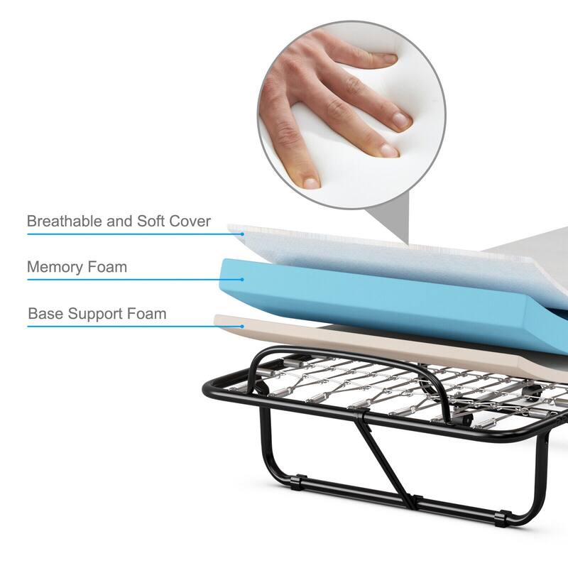 Gymax Rollaway Folding Metal Bed Memory Foam Mattress Cot Guest Made - 31'' x 75''