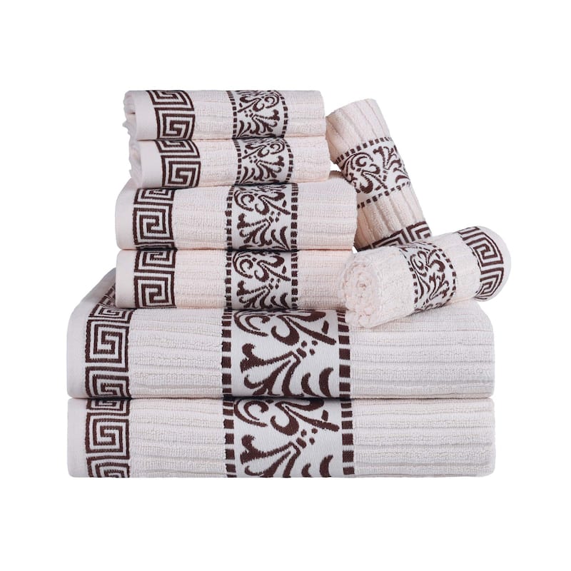 Superior Athens Cotton Floral Border Greek Key 8-Piece Towel Set