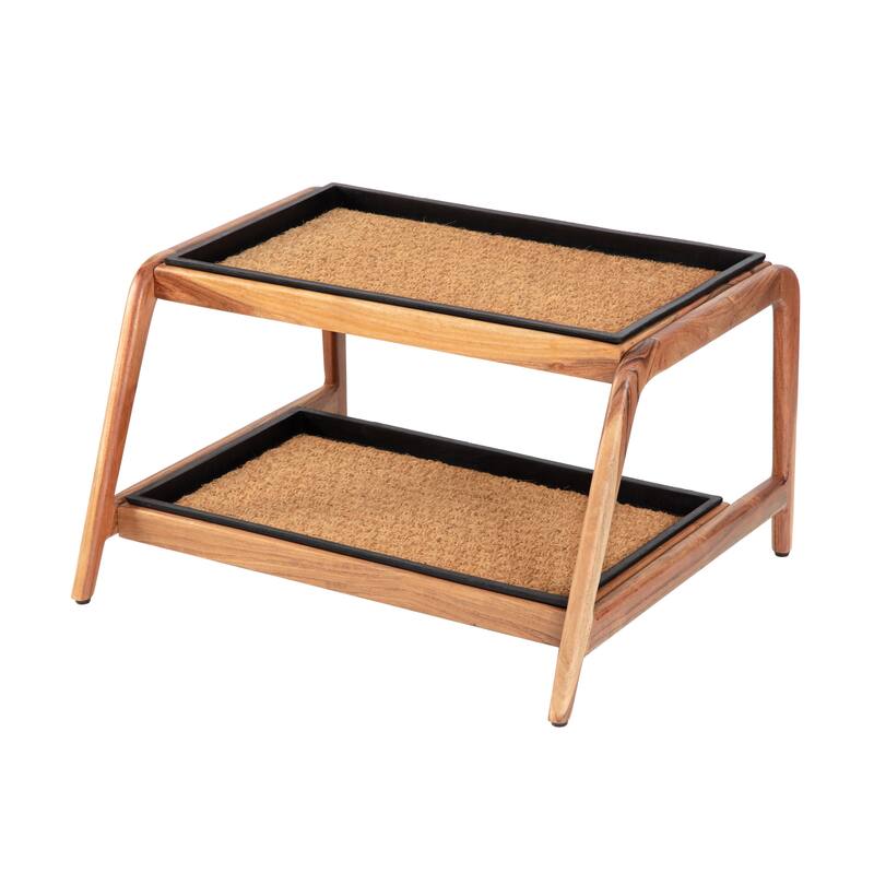 Jani Double-Tier Natural Stand 2-Pair Rubber Boot Trays - Smoked Oak