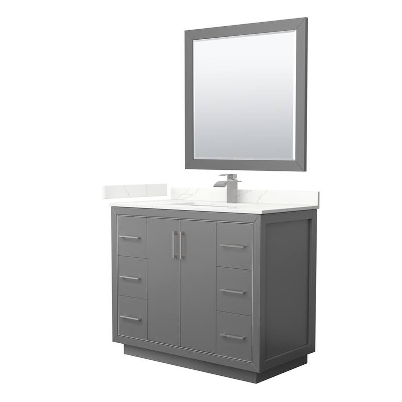 Wyndham Collection WCF111142S-QTZ-UNSM34 Icon 42" Free Standing Single - Dark Gray / Giotto Quartz Top / Brushed Nickel