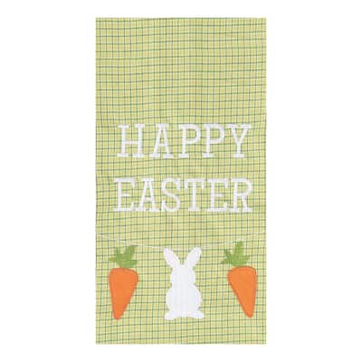 27" x 18" "Happy Easter" Sentiment Easter Bunny with Carrots on Green Check Backgound Cotton Kitchen Dish Towel
