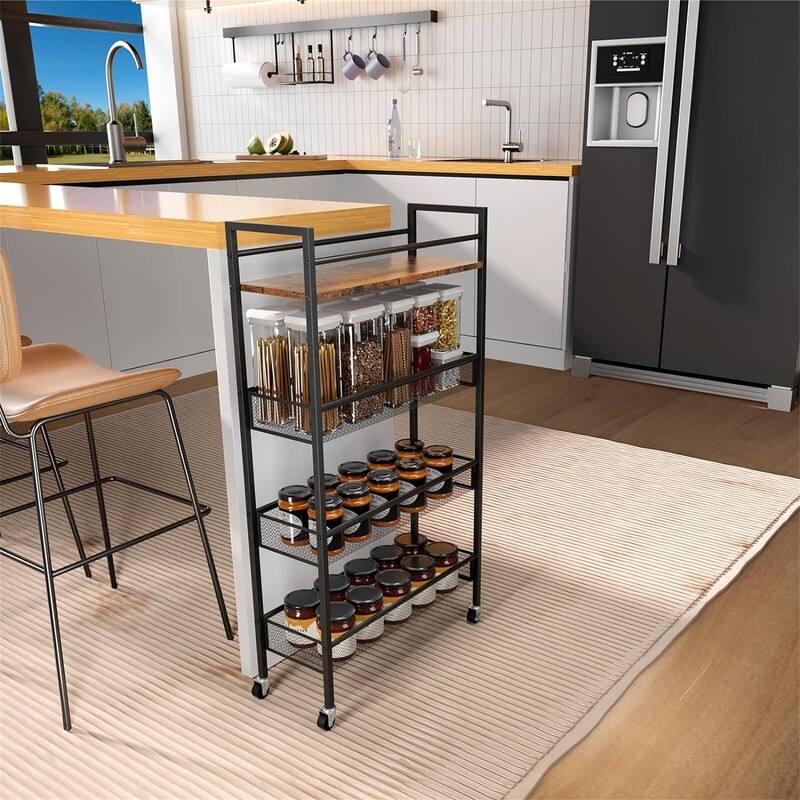 4 Tier Kitchen Rolling Utility Cart - 5.9"D x 16.2"W x 32"H