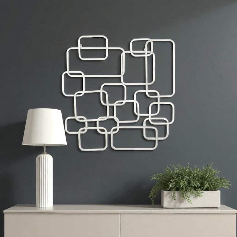 HomeRoots 27" X 26" Silver Geometric Metal Abstract Hanging Dimensional Sculpture - Silver - 26.00 in. x 26.75 in.  x 1.50 in.