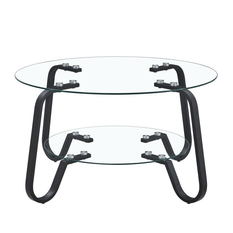 Retro Minimalist Metal Frame Glass Coffee Table, 31.5" Square, Vintage Elegance