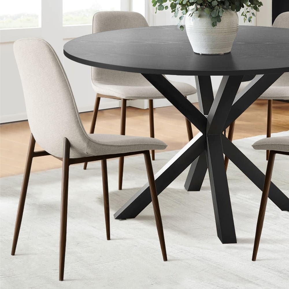 5-Piece Dining Table Set for 4 with Upholstered Chairs and Round Crossed Base Table
