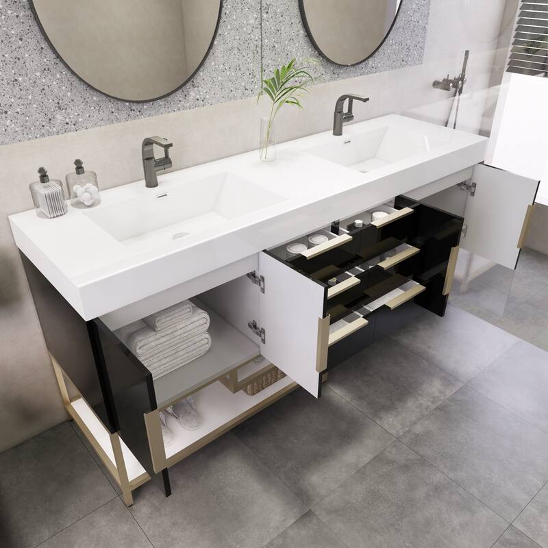 Noble 72" Freestanding Vanity with Reinforced Acrylic Double Sink - 72" Width