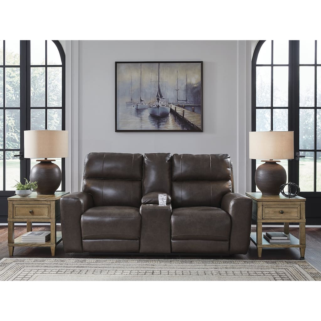 Signature Design by Ashley Side Step Brown Power Reclining Loveseat with Console - 79" W x 44" D x 43" H