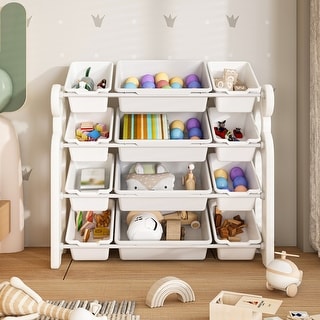 Kids Toy Storage Organizer with 12 Bins, Multi-functional Nursery Organizer Kids Furniture Set Toy Storage Cabinet Unit