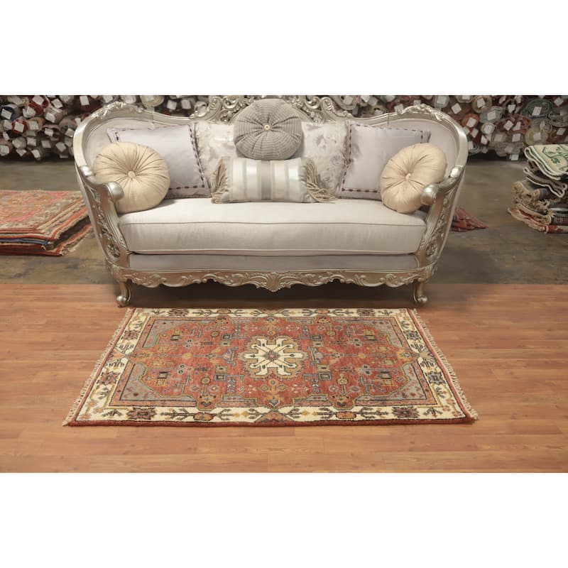 Hand-knotted Traditional Wool Orange Geometric Oriental Area Rug - 5' 0'' X 3' 0''