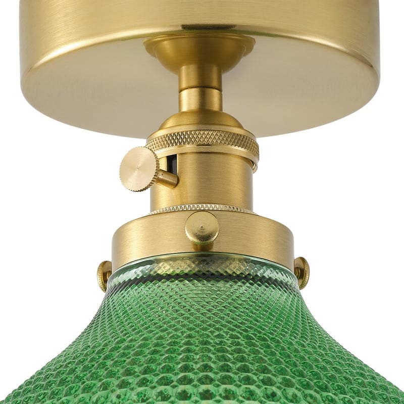 Vintage Green Glass 1-Light Semi Flush Mount Ceiling Light with Brass Finish